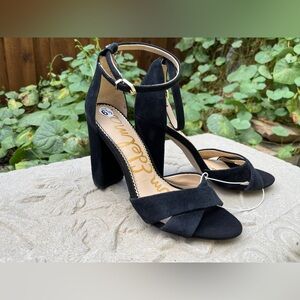 Sam Edelman Yancy Block Heel Ankle Strap Sandals Black Suede Size 6.5 NWOB